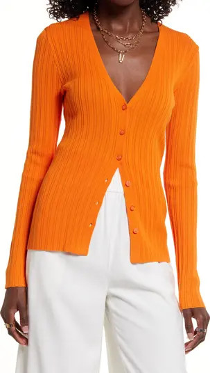 Open Edit Slim Fit Ribbed Cardigan | Nordstrom | Nordstrom