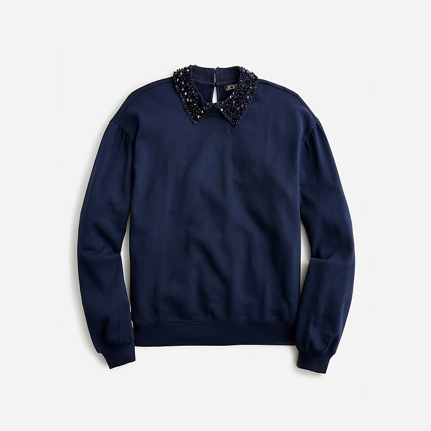 Crewneck sweatshirt with crystal-embellished collar | J. Crew US