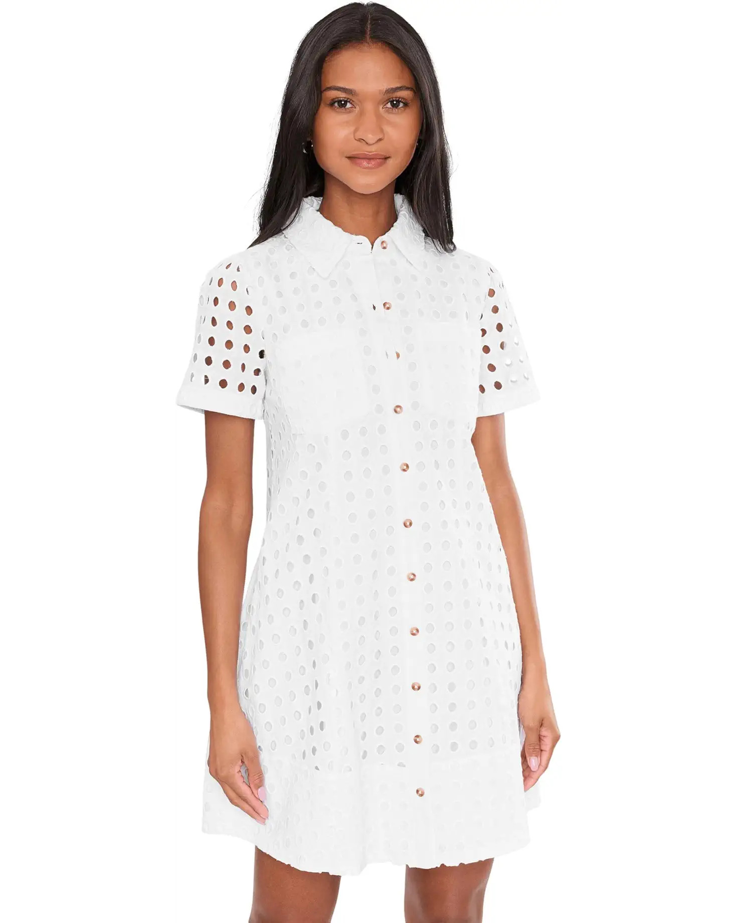 Short Sleeve Eyelet Collared Babydoll Dress | Zappos