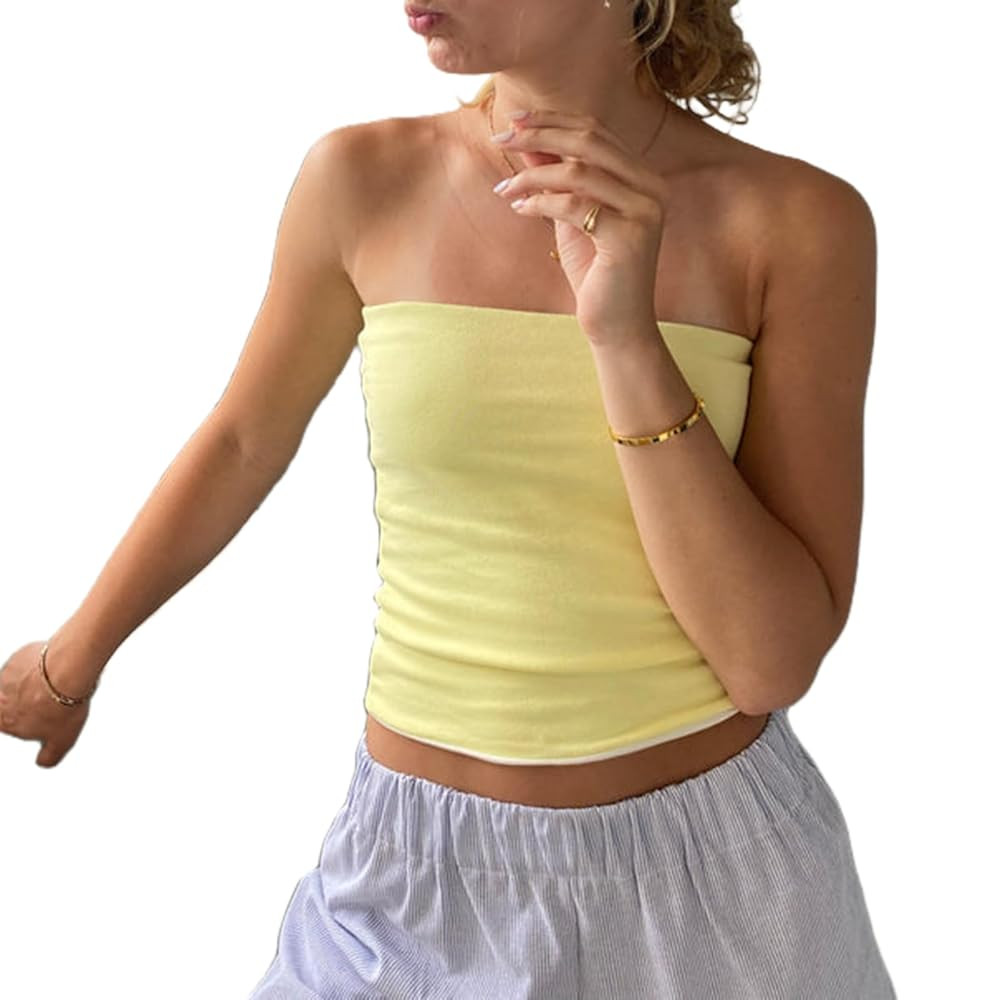 Women Y2k Tube Tops Sexy Strapless Sleeveless Crop Going Out Top Slim Fit Backless Bandeau Aesthe... | Amazon (US)