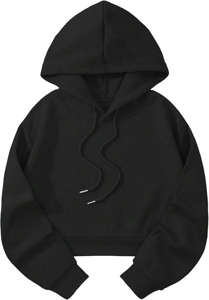 SHENHE Women's Cropped Sweatshirt Long Sleeves Drawstring Pullover Simple Crop Hoodie | Amazon (US)