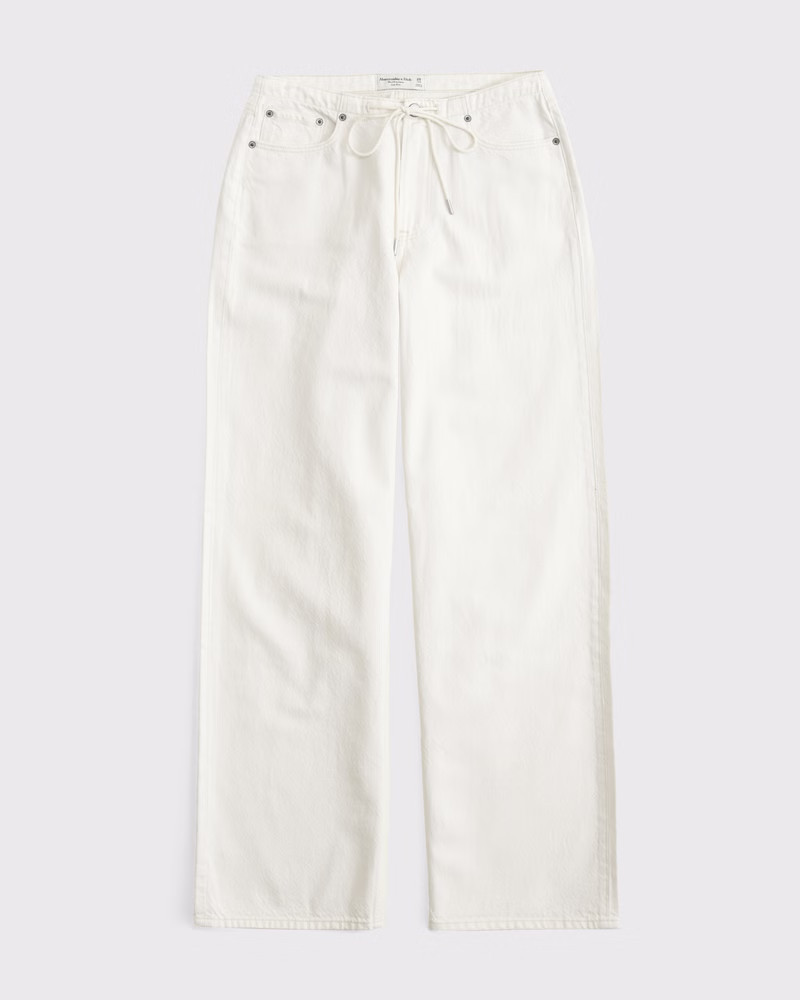 Abercrombie & Fitch Women's Curve Love Low Rise Ultra Loose Jean in Ecru Drawstring - Size 32 | Abercrombie & Fitch (US)