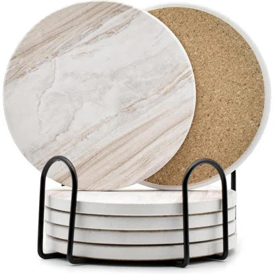 Drink Coasters With Holder Marble Style Ceramic Drink Coaster Absorbent Coasters Set Suitable For Kinds Of Cups Modern Style Coasters For Coffee Table | Wayfair North America