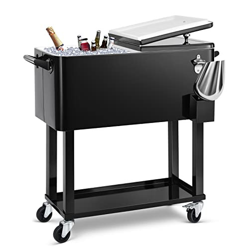 Amazon.com: EDOSTORY 80 Quart Black Rolling Ice Chest Cooler Cart,Patio Backyard Party Drink Beve... | Amazon (US)