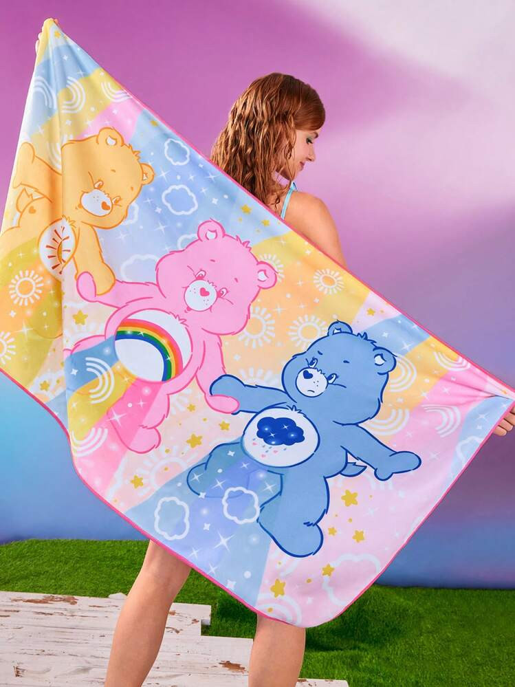 SHEIN X Care Bears Soft & Comfortable Cartoon Bear Print Ultra Fine Fiber Beach Towel, Gifts, For Home Bathroom Decor Summer Use | SHEIN