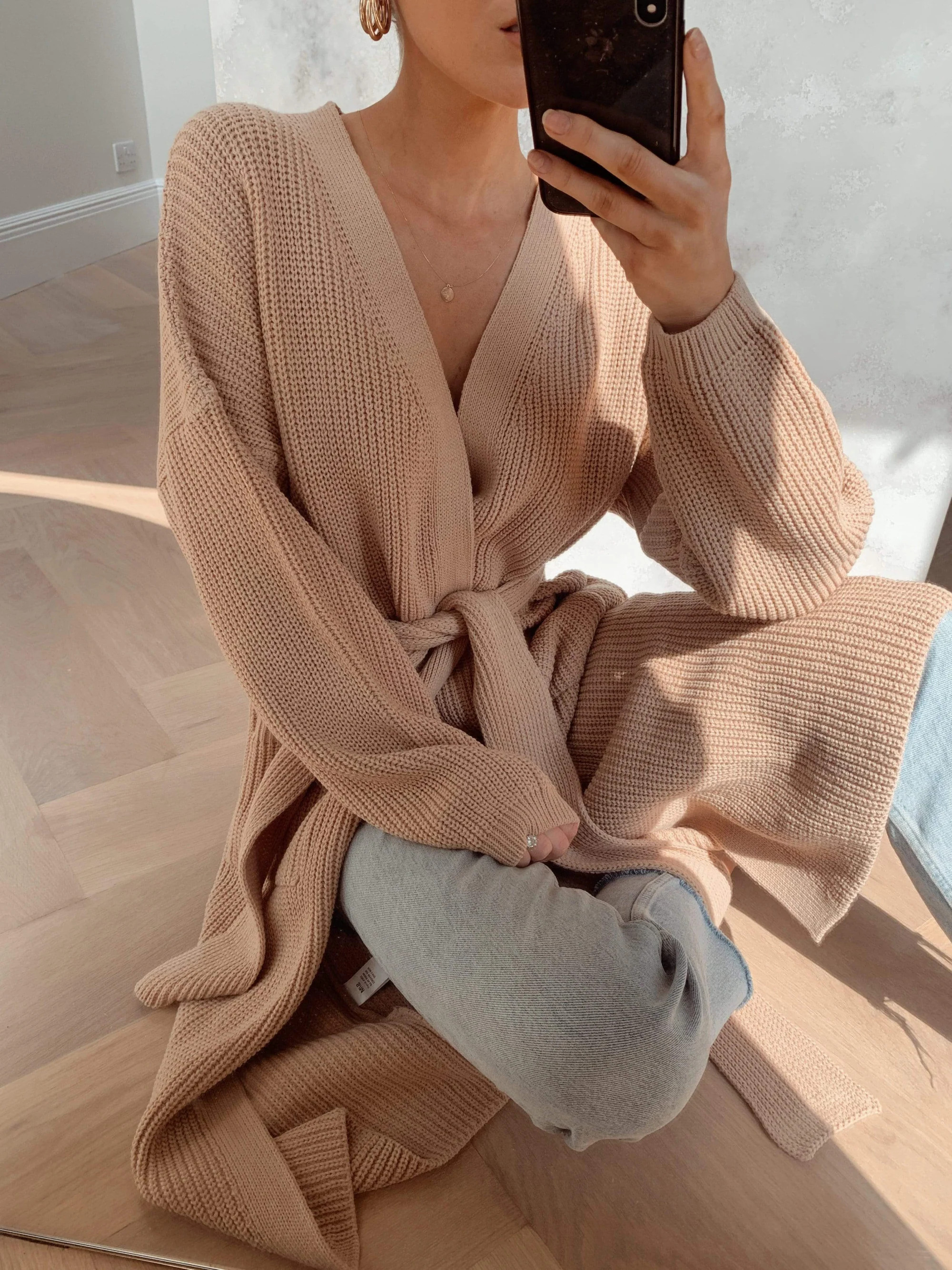 Arden Midi Tie Cardigan - Dusky Pink | Pretty Lavish (UK)