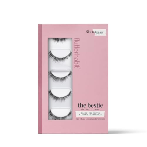 FlutterHabit STICKtionary Bestie Self Adhesive Eyelashes Kit, Pre Glued Underlash Strips for Beginners, No Glue Lash Extensions, Lightweight Reusable Clusters for Natural Look at Home (5 Pairs) | Amazon (US)