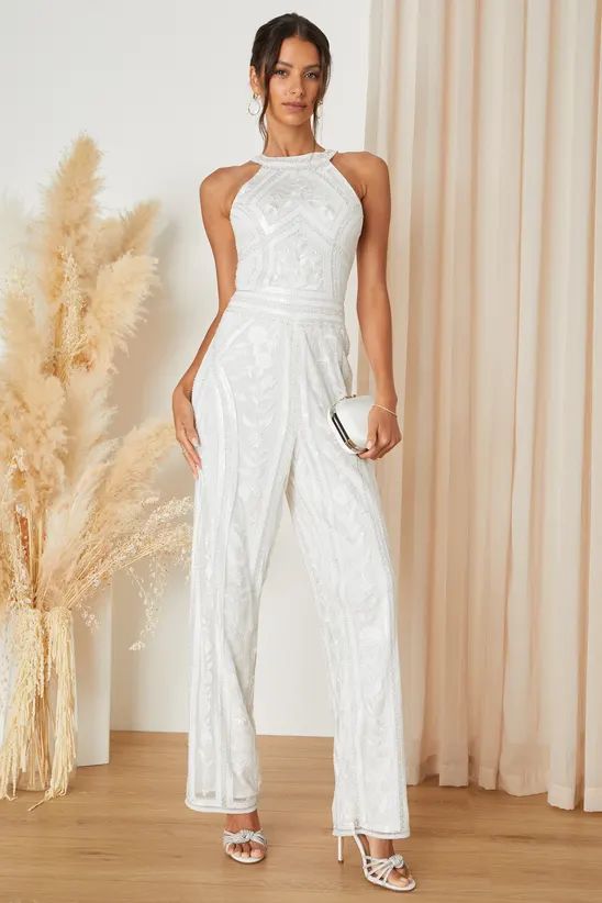 Tell Me Everything White Beaded Sequin Wide-Leg Jumpsuit | Lulus (US)