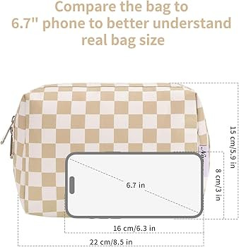Narwey Large Checkered Makeup Bag Zipper Pouch Travel Cosmetic Bag Organizer for Women (Large, Li... | Amazon (US)