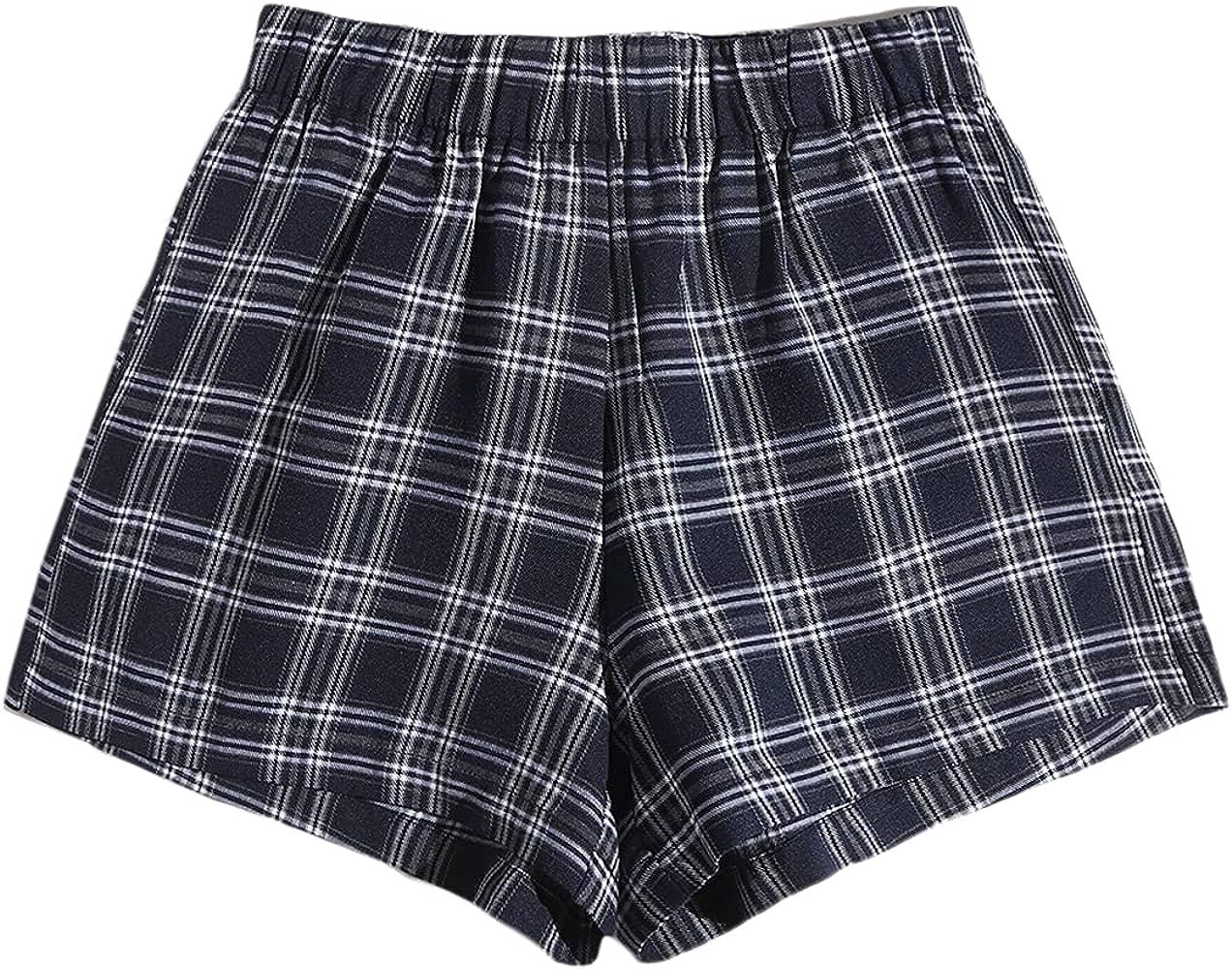 MakeMeChic Women's Elastic Waisted Plaid Shorts Lounge Pajama Shorts | Amazon (US)