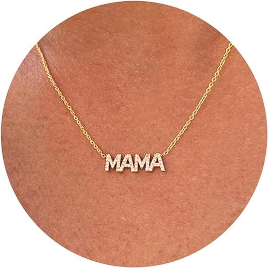 Mama Necklace Dainty Necklace, Mom Necklace for Women 14K Gold Plated Mother's Day Necklace Mommy... | Amazon (US)