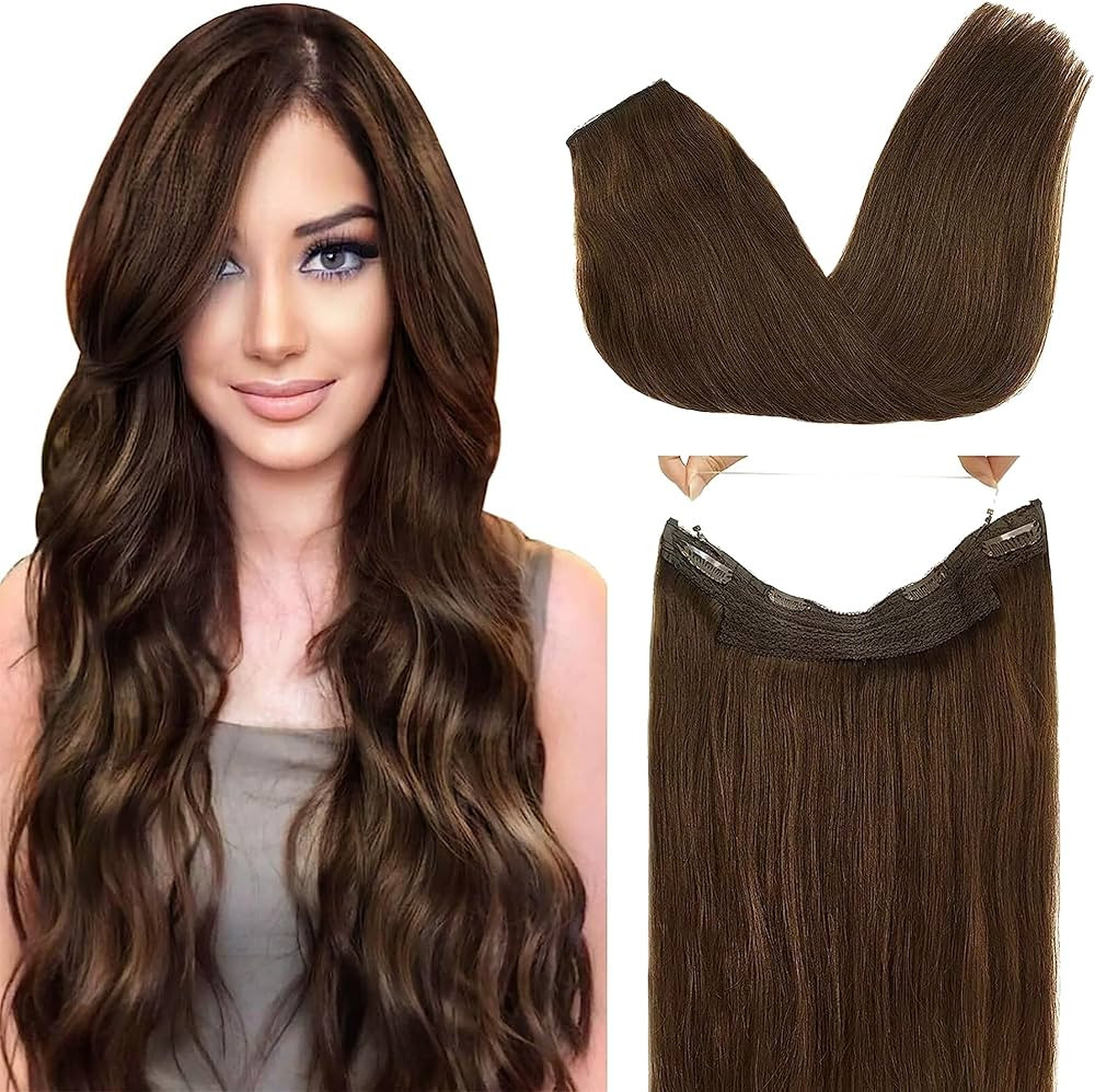 GOO GOO Wire Hair Extensions Real Human Hair, 18inch 95g Chocolate Brown, Invisible Wire Hair Ext... | Amazon (US)