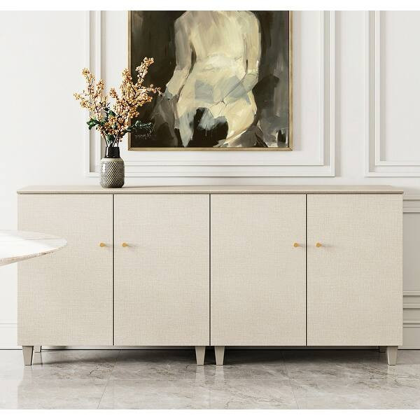 Sideboards Buffet Cabinets with Doors for Dining Room, 32.4"H - 70.8 Inches in Width - Beige Faux... | Bed Bath & Beyond