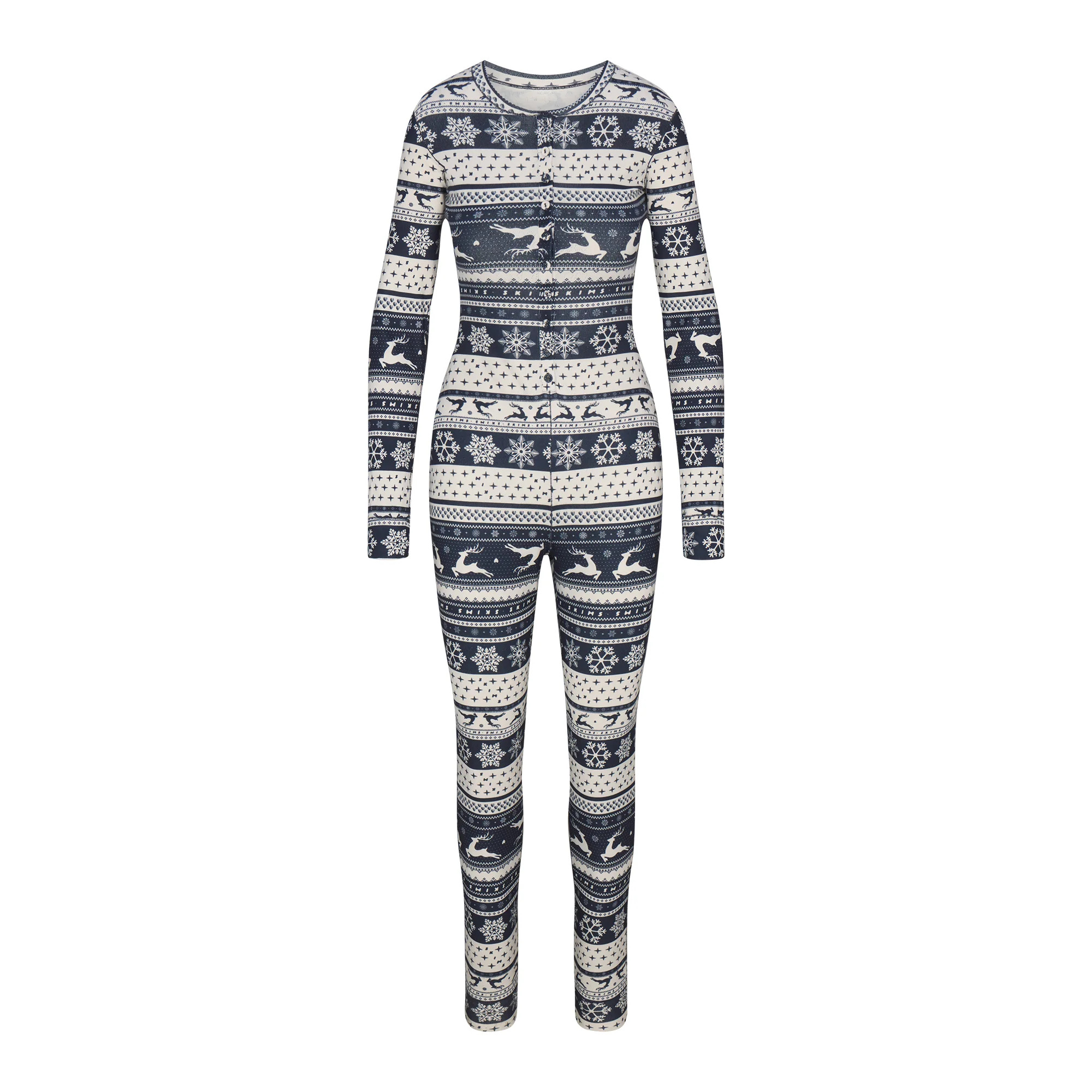 LOGO PLUSH POINTELLE HENLEY ONESIE | NAVY DEER FAIR ISLE | SKIMS (US)