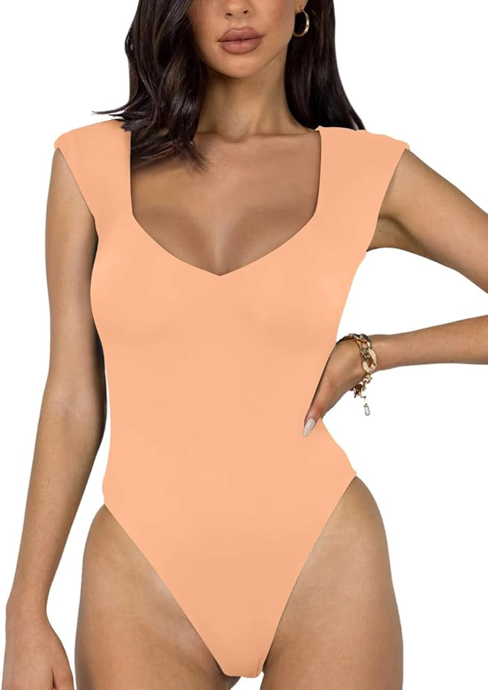 REORIA Butsmooth® Women's Sexy Casual V Neck Double Lined Sleeveless Slimming Going Out Tank Top... | Amazon (US)