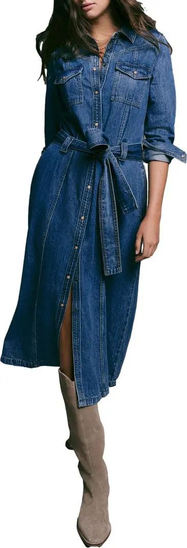 Western Tie Waist Denim Midi Dress | Nordstrom