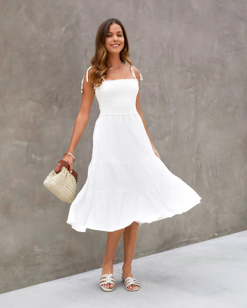 Fling For Spring Smocked Tiered Midi Dress - White | VICI