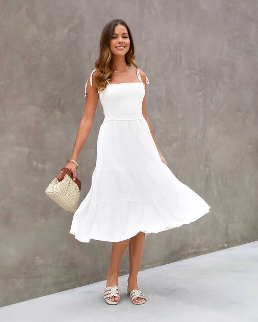 Fling For Spring Smocked Tiered Midi Dress - White | VICI Collection