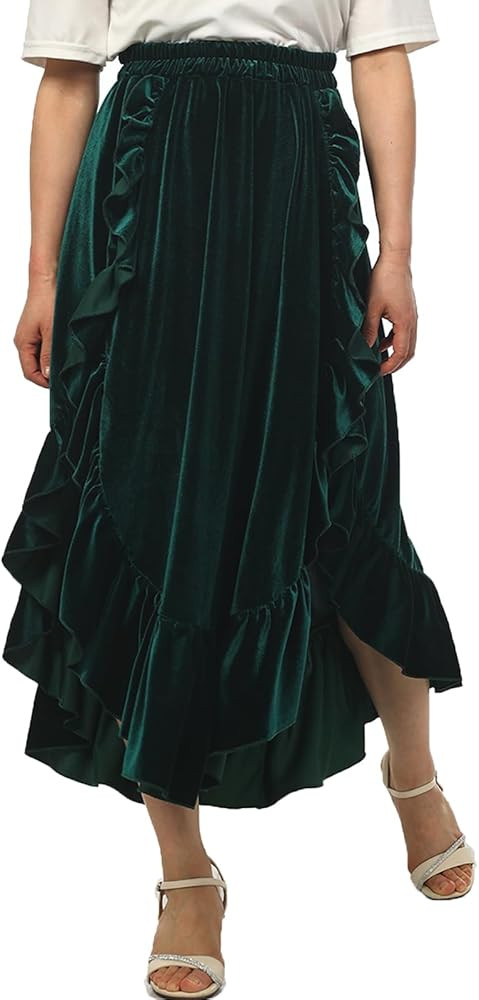 Victorian Skirts for Women, Velvet Maxi Medieval Renaissance Skirts Steampunk High Low Ruffle Ski... | Amazon (US)