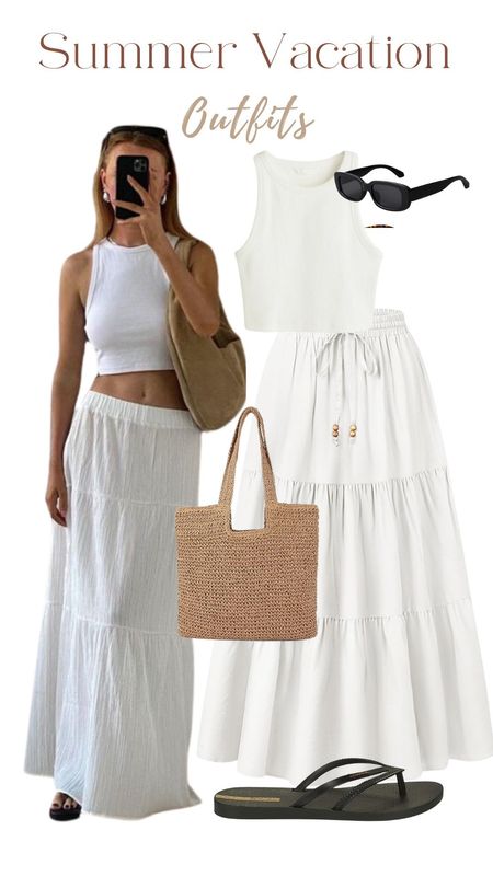 White tank top, white skirt, straw bag, rectangular sunglasses, summer outfits, summer vacation outfit 

#LTKFindsUnder50 #LTKStyleTip #LTKTravel