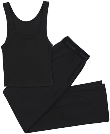 Hanes Women's Originals SuperSoft Comfywear 2 Piece Crop Tank & Lounge Pants Loungewear Set | Amazon (US)