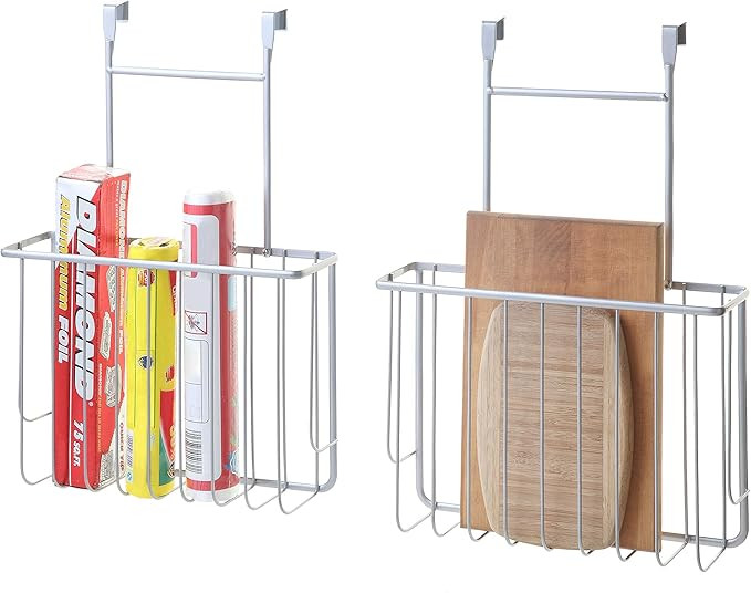 SunnyPoint Over The Cabinet Door Organizer Holder (Set of 2) (Silver, 13.5 X 9.5 X 3.2 (Basket Si... | Amazon (US)