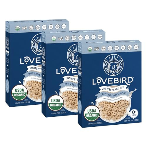 Lovebird Organic Cereal That Actually Tastes Good - 100% Real Food & Healthy Gluten Free Cereal, No Refined Sugar, Paleo, Keto Friendly Healthy Snacks for Kids, Adults - Unsweetened, 3-Pack | Amazon (US)