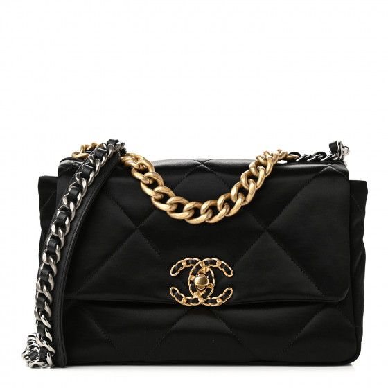 CHANEL Satin Quilted Medium Chanel 19 Flap Black | Fashionphile