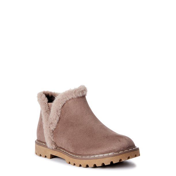 Wonder Nation Girls Faux Fur Cozy Chelsea Boots - Walmart.com | Walmart (US)