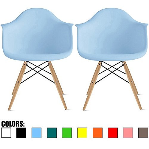2xhome - Set of Two (2) Blue - Eames Style Armchair Natural Wood Legs Eiffel Dining Room Chair - Lou | Amazon (US)