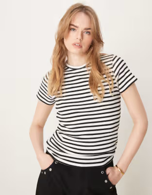 JDY ribbed t-shirt in black and white stripes | ASOS | ASOS (Global)