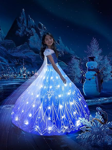 UPORPOR LED Princess Elsa Costume Ice Frozing Dress Snow Princess Girls Halloween Carnival Kids B... | Amazon (UK)