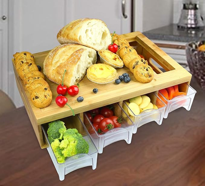 Bamboo Cutting Board with Drawers/Trays/Containers/Storage and Lids Chopping board with juice gro... | Amazon (US)