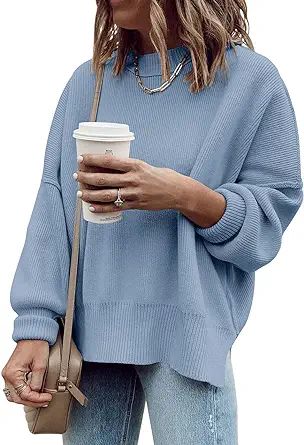 Imily Bela Womens Oversized Tunic Sweaters Fall Slouchy Long Sleeve Ribbed Knit Side Slit Pullove... | Amazon (US)