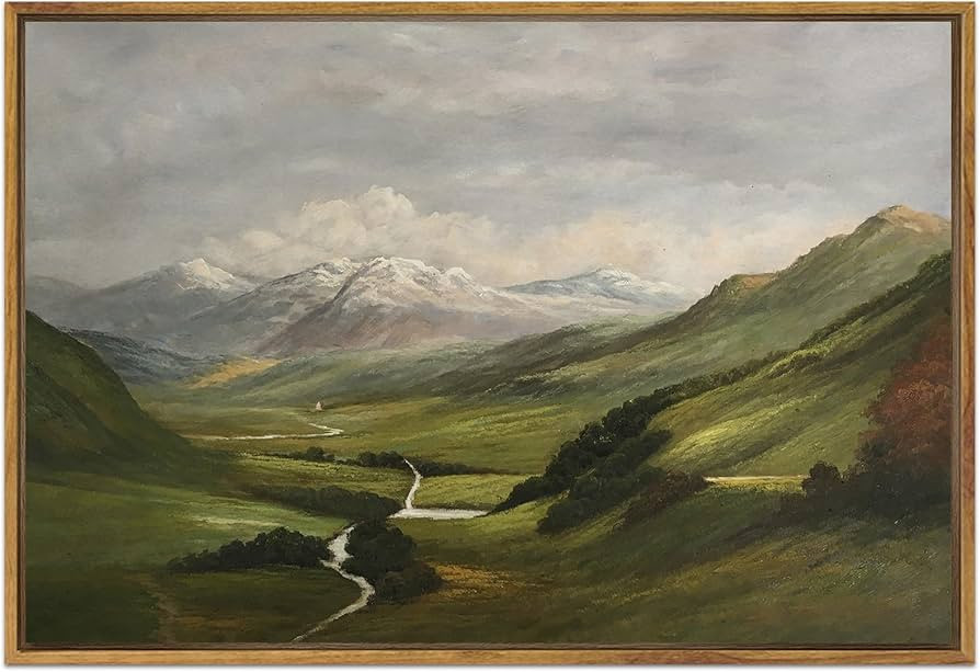 SHENIFY Vintage Landscape Wall Art 24x36in Classical Framed Painting Mountain Range Valley Nature... | Amazon (US)