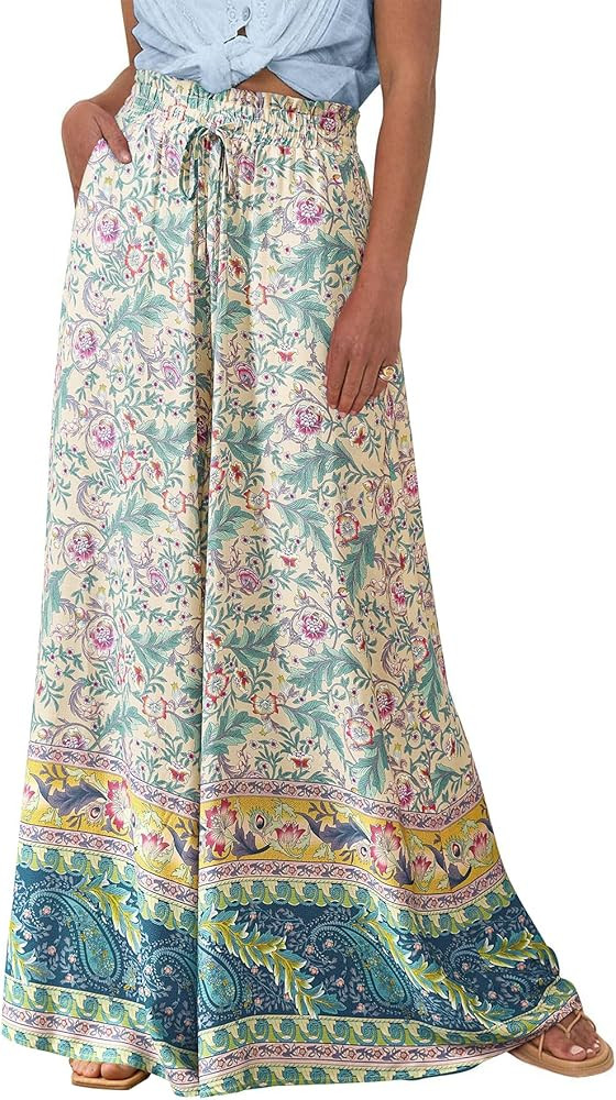 CFLONGE Women Wide Leg Pants Casual High Waist Floral Palazzo Pants for Women Flowy Trendy Lounge... | Amazon (US)
