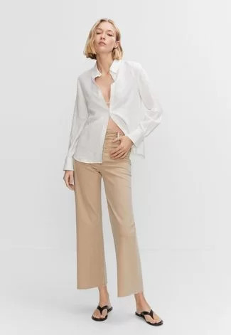 Calça Sarja Mango Reta Barra Desfiada Bege | Dafiti (BR)