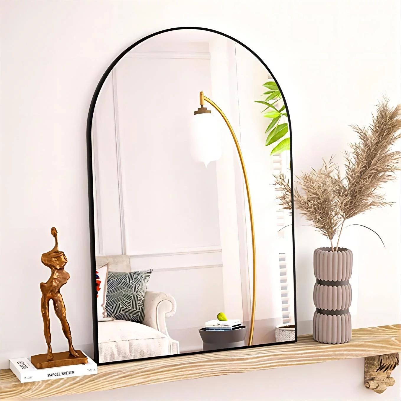 BEAUTYPEAK Wall Mounted Mirror, 26"x38" Arch Bathroom Mirror, Black Vanity Wall Mirror with Metal... | Walmart (US)