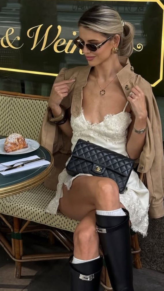 White lace dress 

Black Chanel knee high boots

Khaki suede jacket 

Black Chanel bag 

#LTKPetite #LTKStyleTip #LTKHoliday