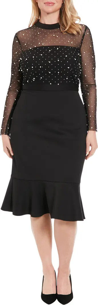 London Times Long Sleeve Illusion Midi Cocktail Dress | Nordstromrack | Nordstrom Rack