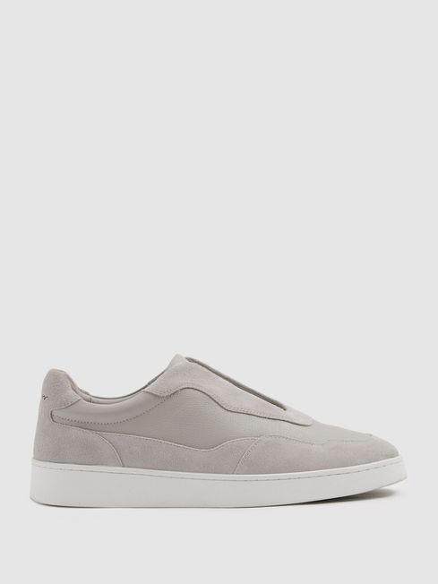 Grained Leather Elasticated Lace Trainers in Grey | Reiss UK