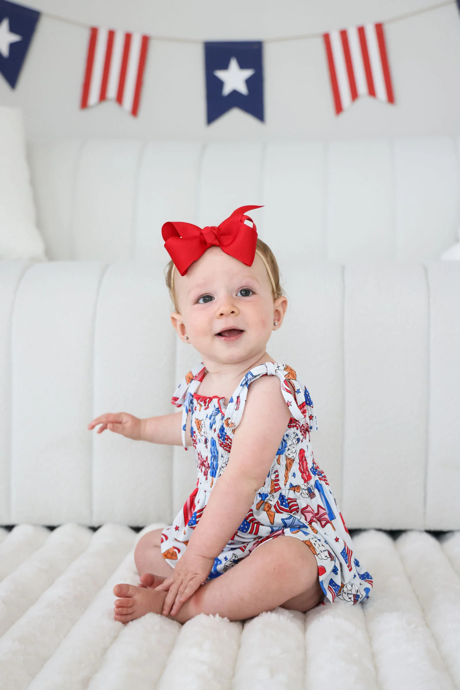 Smocked Twirl Bodysuit | Red, White & Cool | Caden Lane