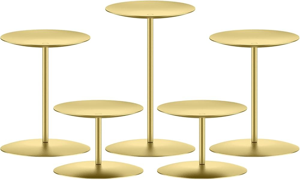 smtyle Gold Christmas Iron Metal Candle Holder for Pillar Candles Set of 5 Plate Centerpiece for Table Setting Dinner Party | Amazon (US)