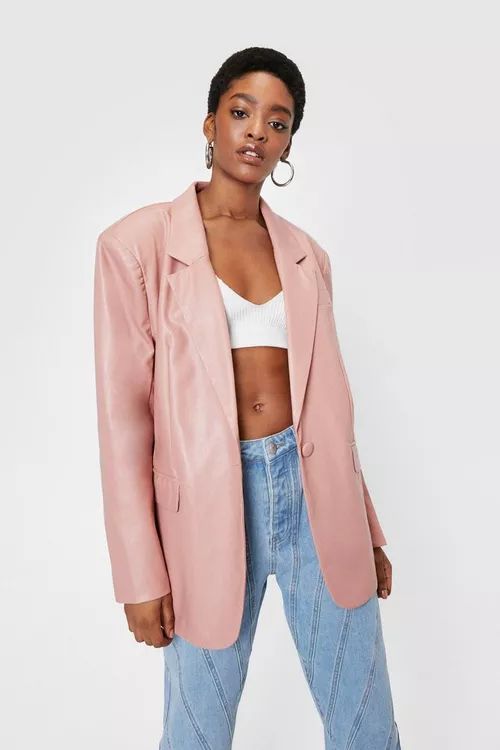 Oversized Button Down Faux Leather Blazer | Nasty Gal (US)