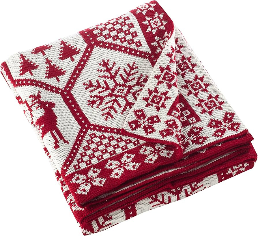 SARO LIFESTYLE Christmas Knit Throw Blanket, 50"x60", Red | Amazon (US)