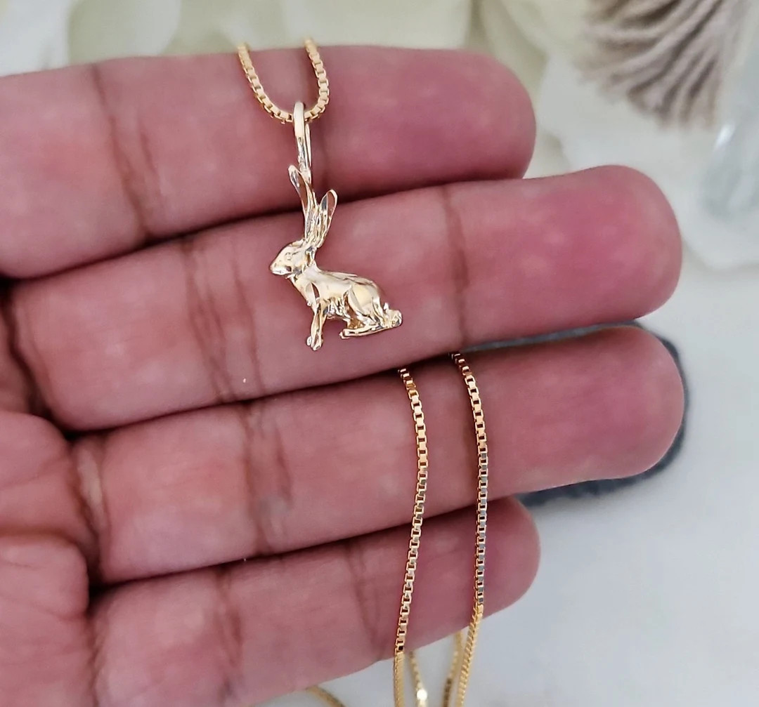14k Gold Plated Rabbit Necklace: Tiny Bunny Pendant - Etsy | Etsy (US)