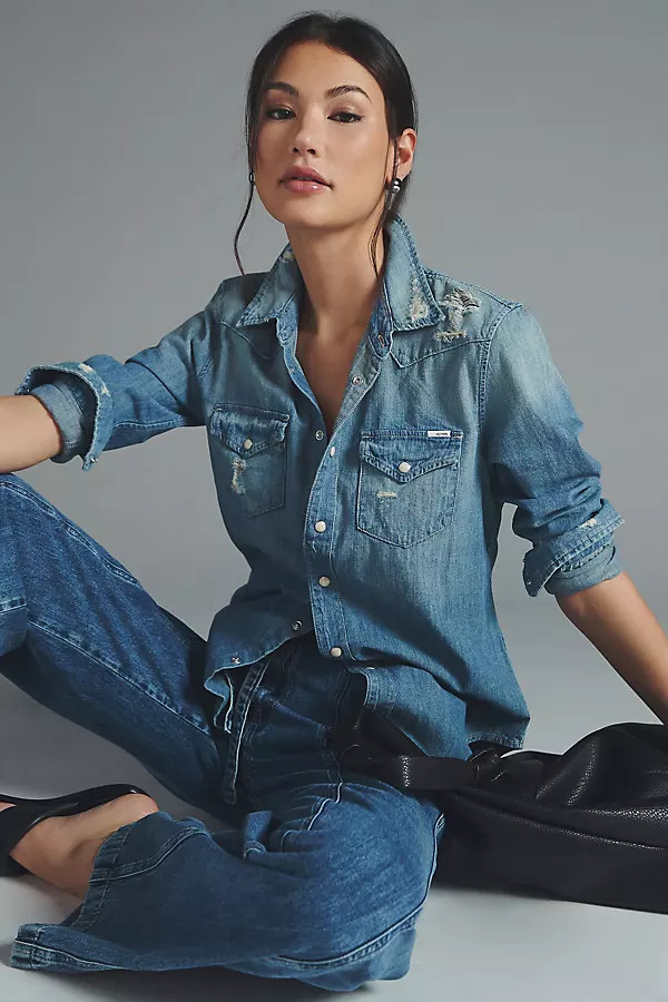 MOTHER All My Ex's Denim Shirt Jacket By MOTHER in Blue Size S | Anthropologie (US)