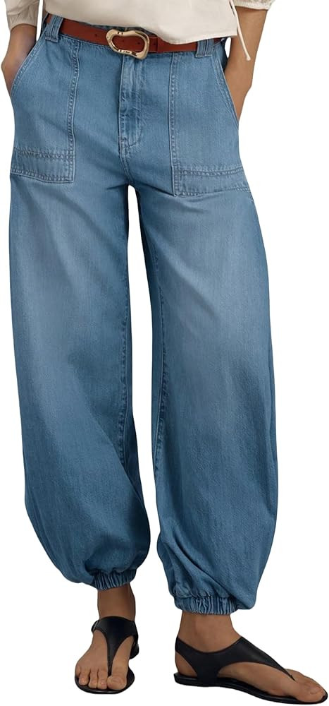 Women's Balloon Jogger Jeans High Waist Drawstring Elastic Waist Casual Loose Boyfriend Denim Pan... | Amazon (US)