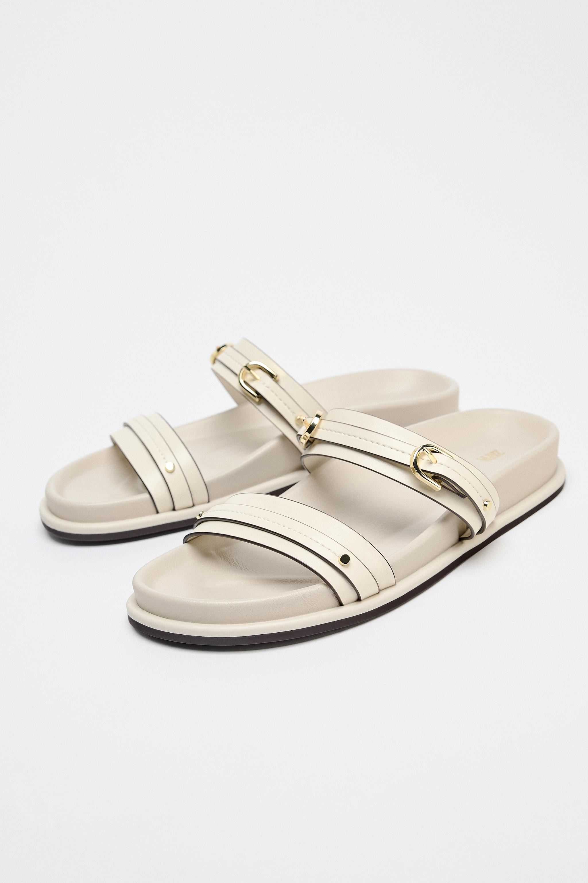 BUCKLED FLAT SLIDER SANDALS | Zara UK
