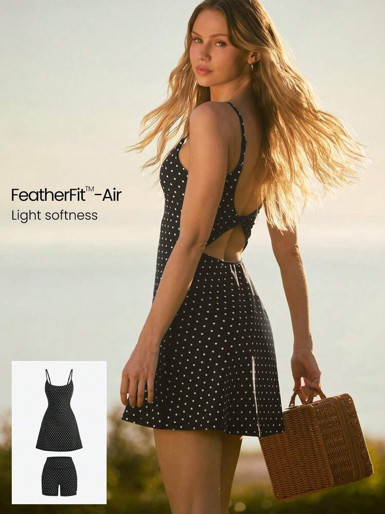 GLOWMODE FeatherFit™-Air Scoop Neck Knotted Mini Dress Quick Dry Moisture Wicking | SHEIN